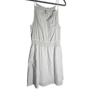 Everly White Cotton Dress Womens Medium Smocked Waist Flowy Summer Sundress Cute